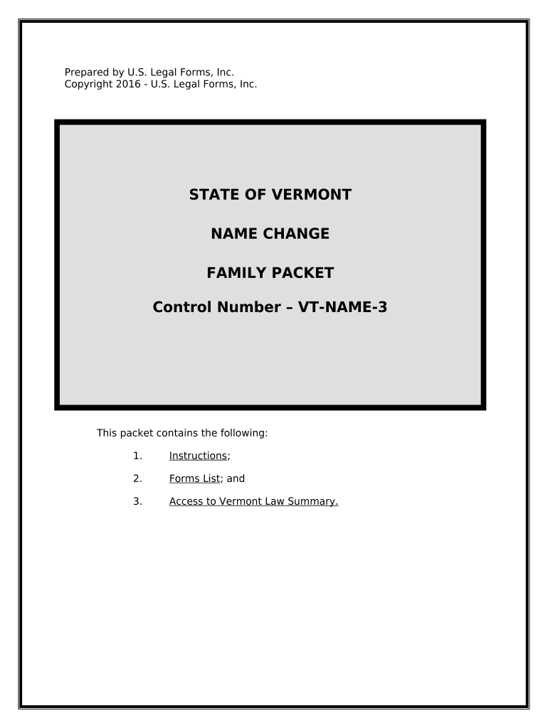 Name Change Instructions and Forms Package for a Family Vermont