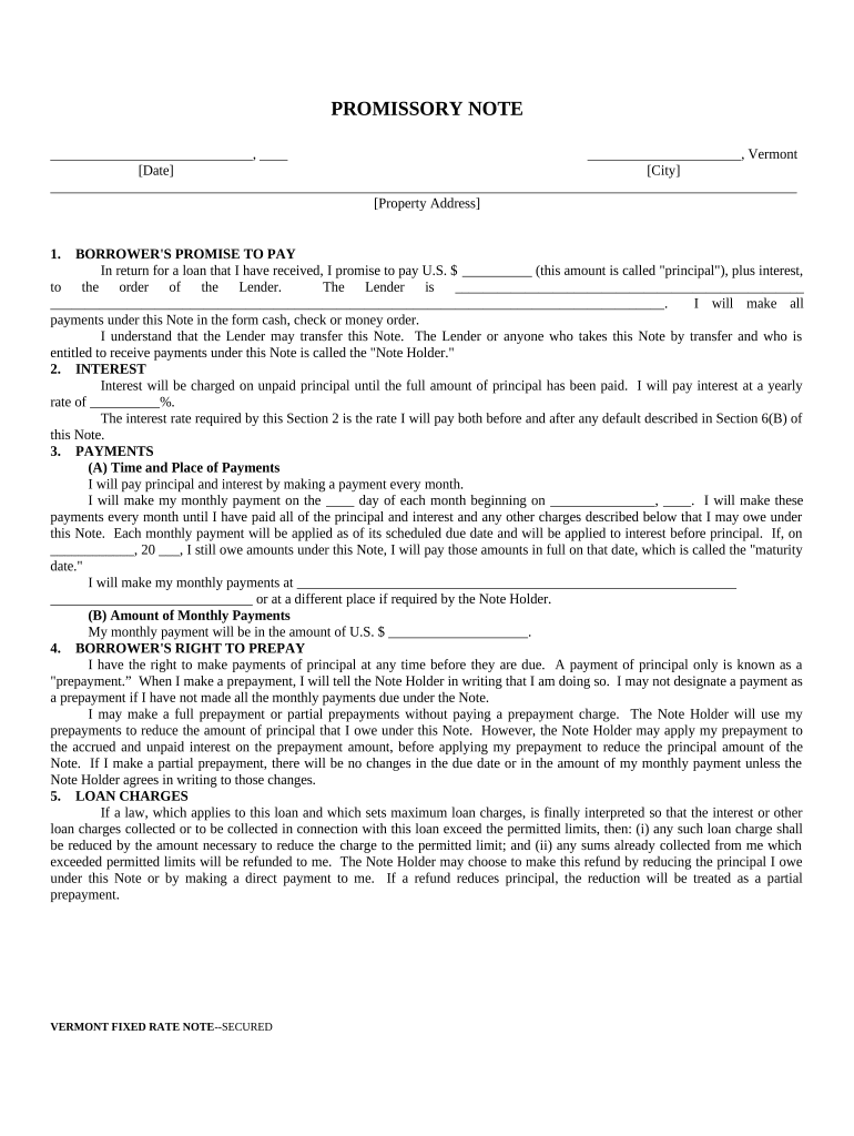 Vt Promissory Note  Form