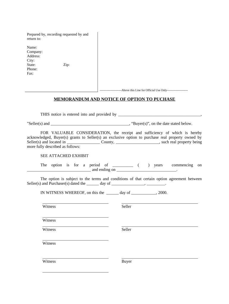 Notice of Option for Recording Vermont  Form