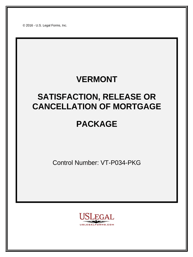 Satisfaction, Cancellation or Release of Mortgage Package Vermont  Form
