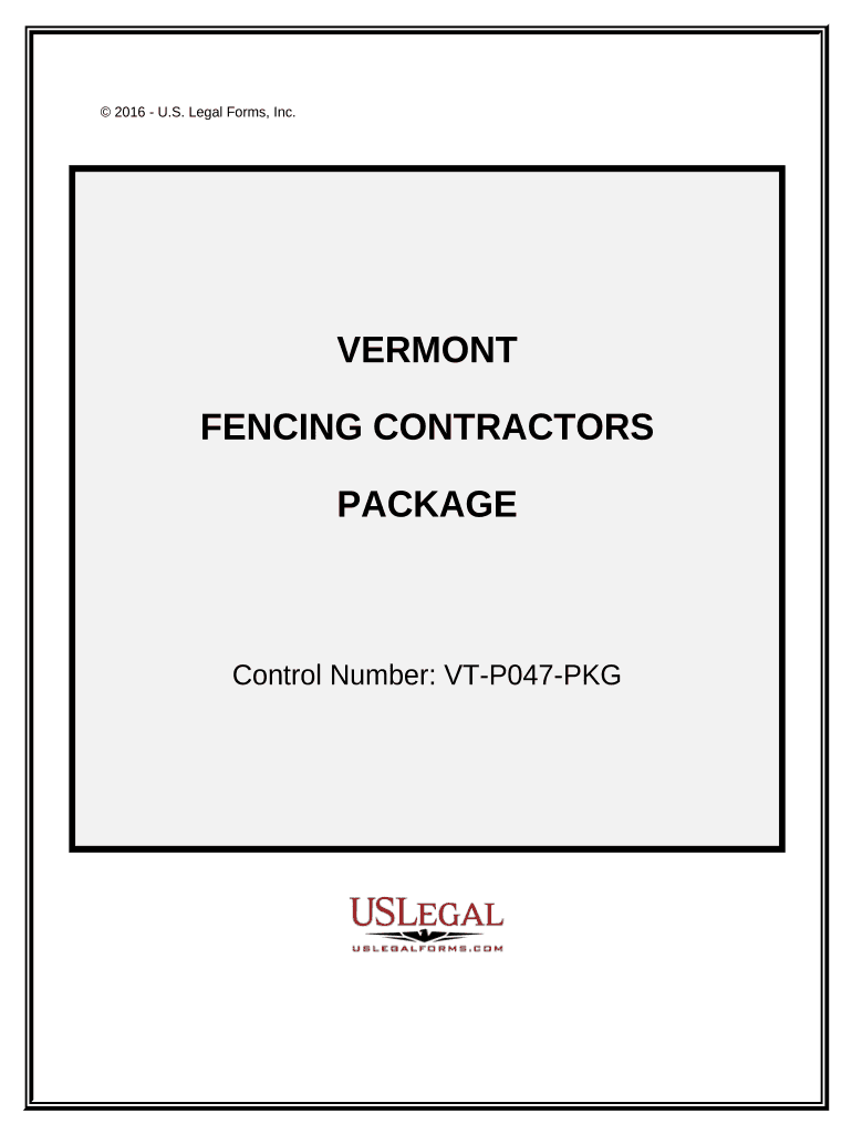 Fencing Contractor Package Vermont  Form