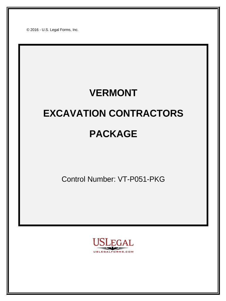 Excavation Contractor Package Vermont  Form