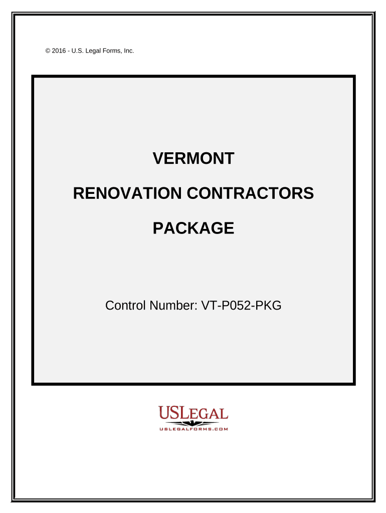Renovation Contractor Package Vermont  Form