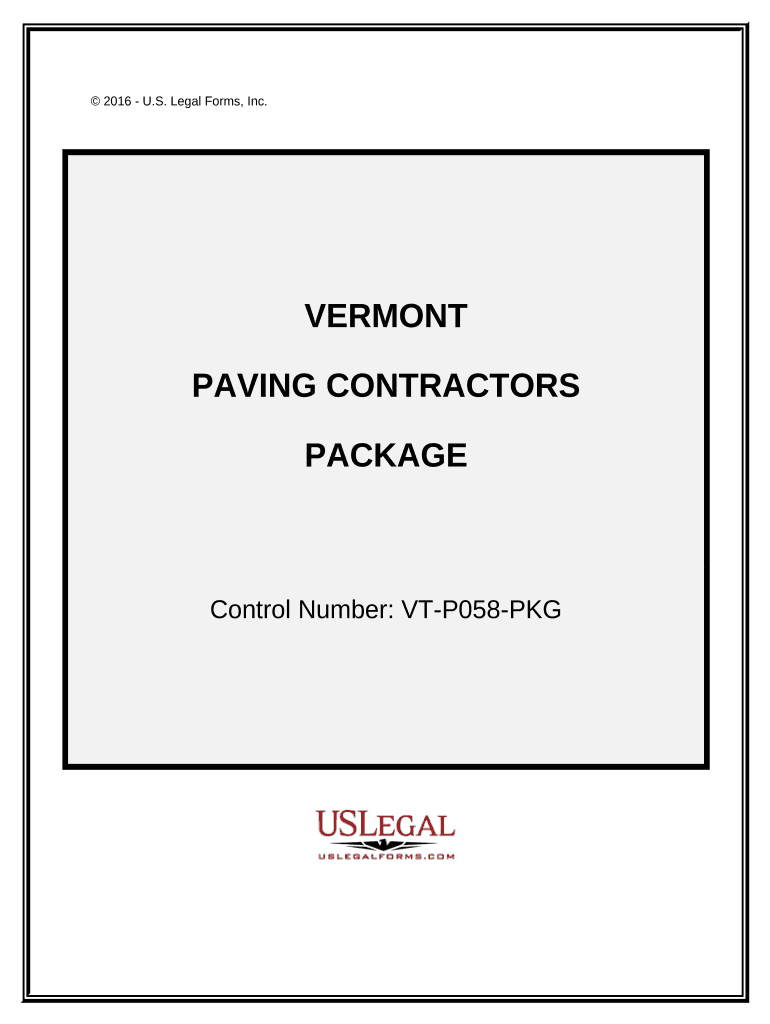 Paving Contractor Package Vermont  Form
