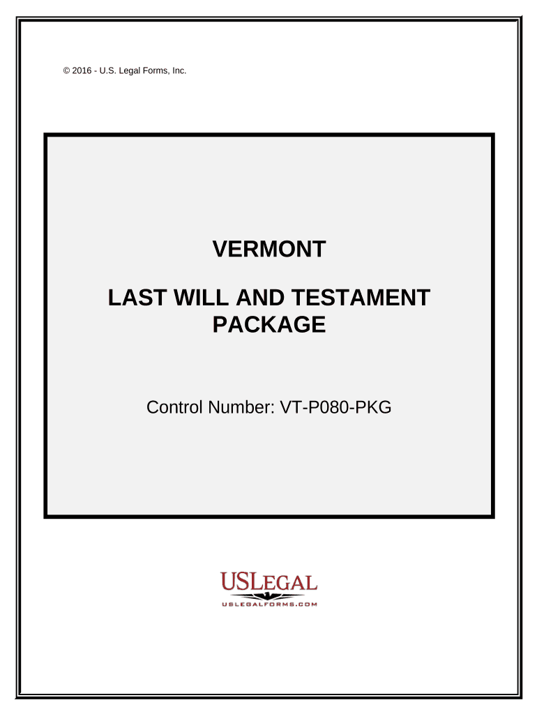 Last Will and Testament Package Vermont  Form