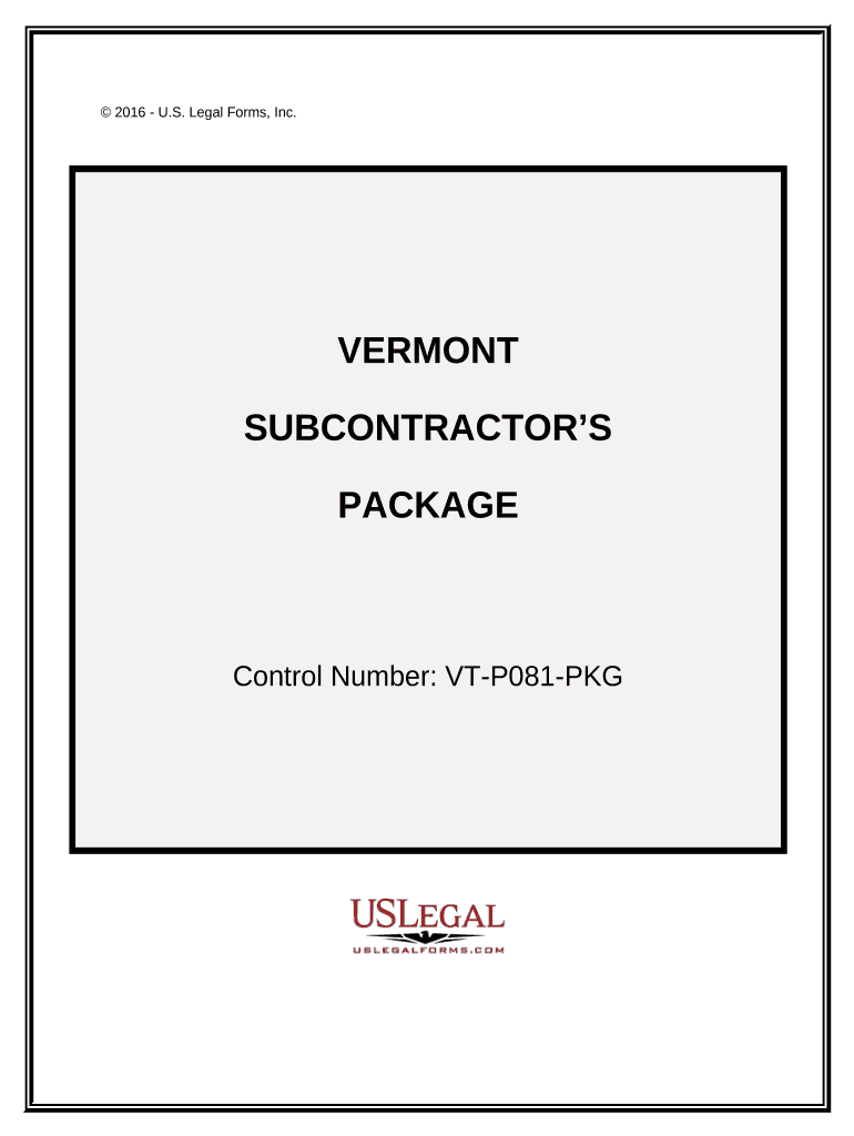 Subcontractors Package Vermont  Form