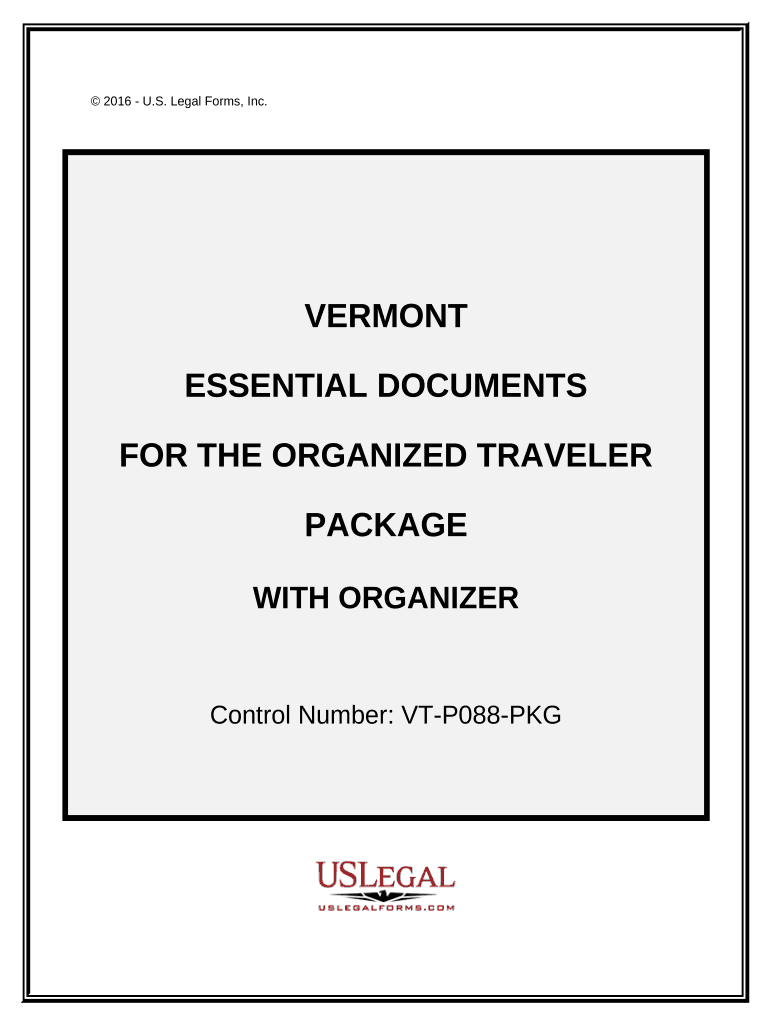 Essential Documents for the Organized Traveler Package with Personal Organizer Vermont  Form