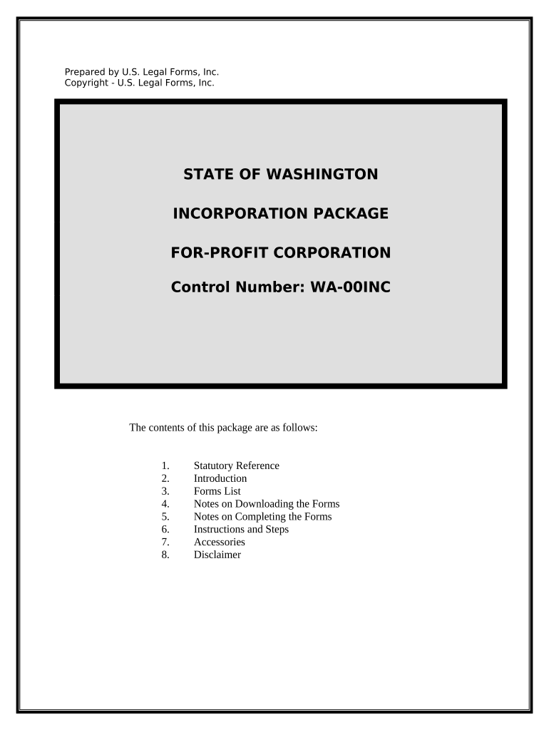 Washington Business Incorporation Package to Incorporate Corporation Washington  Form