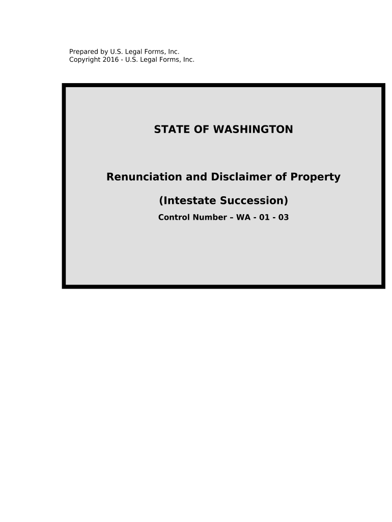 Renunciation and Disclaimer of Property Received by Intestate Succession Washington  Form