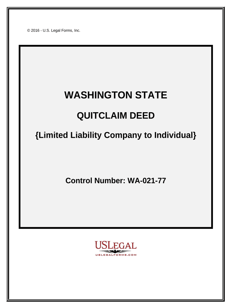 Quitclaim Deed Limited Liability Company to Individual Washington  Form