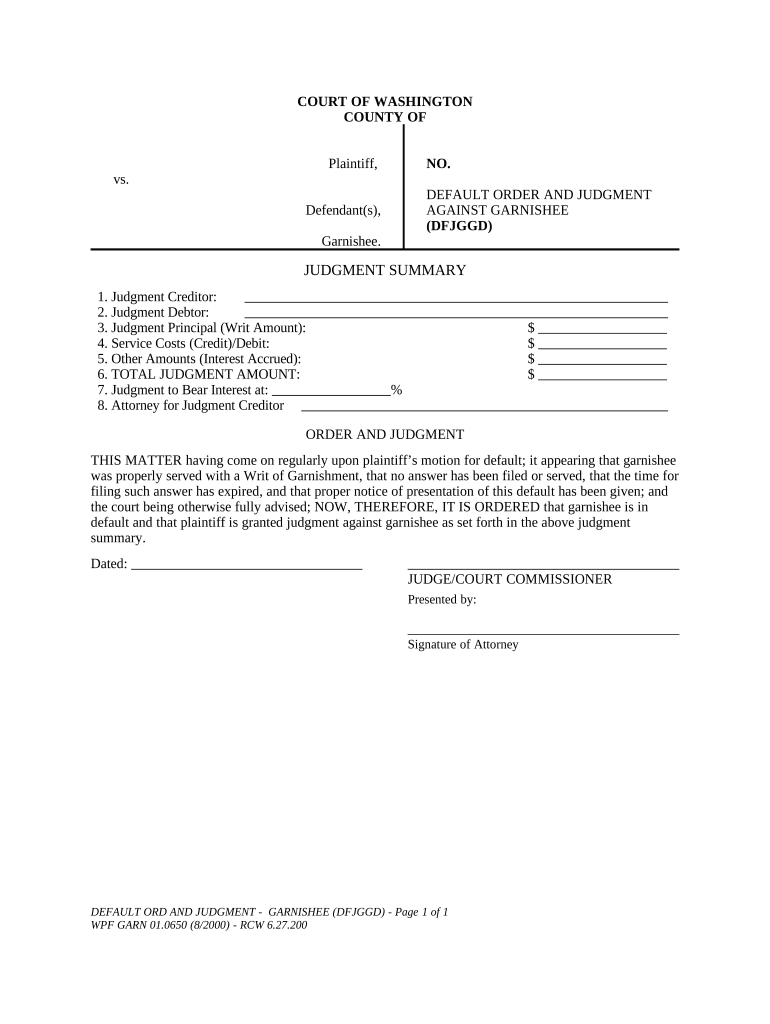 Washington Default Judgment  Form