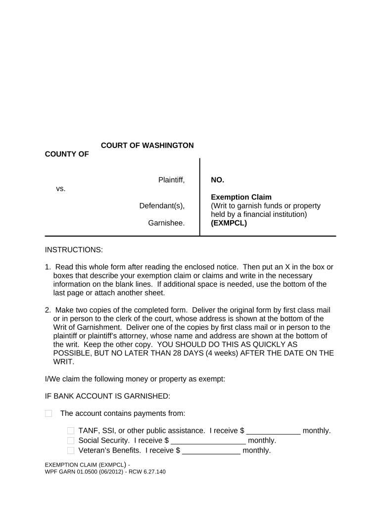 Washington Exemption  Form