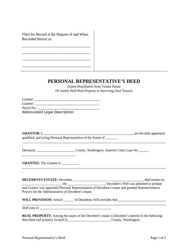 Washington Personal Representative Deed  Form