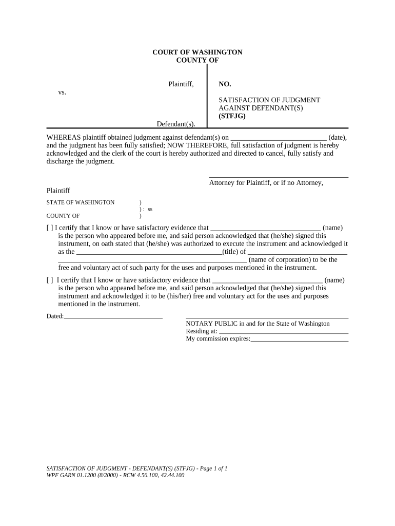 Washington Satisfaction Judgment  Form