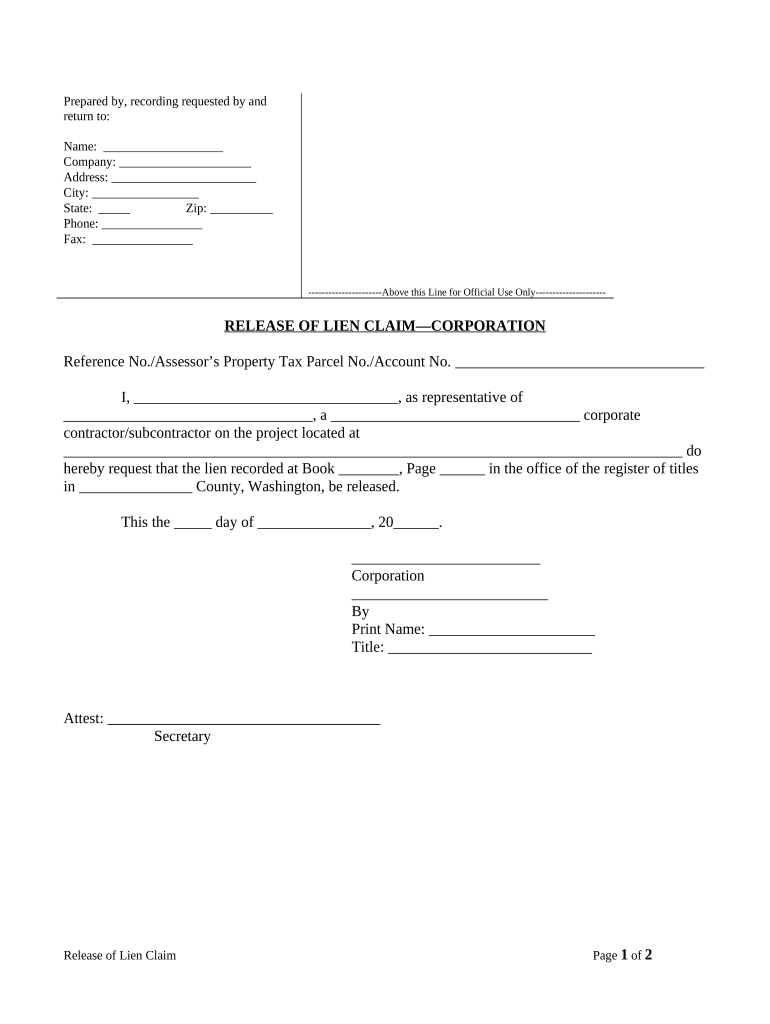 Washington Lien Mechanics  Form