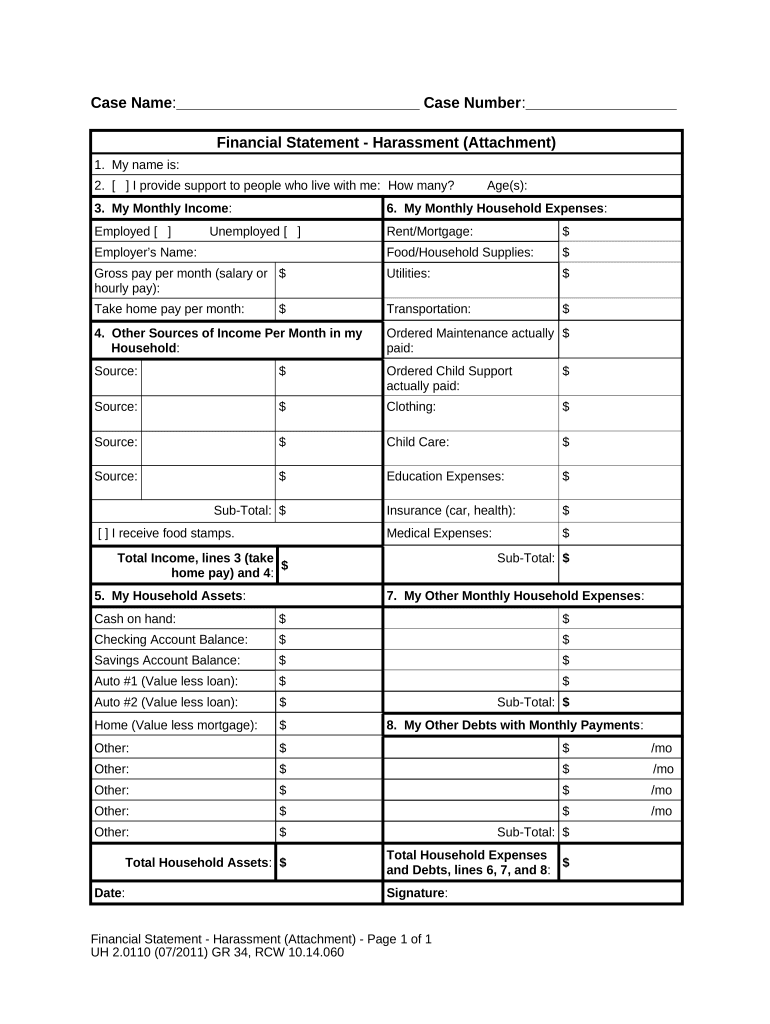 WPF UH 02 0110 Order to Proceed Without Payment of Fees ORALFF Washington  Form