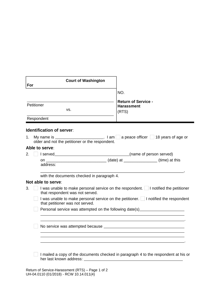 WPF UH 04 0110 Return of Service RTS Washington  Form