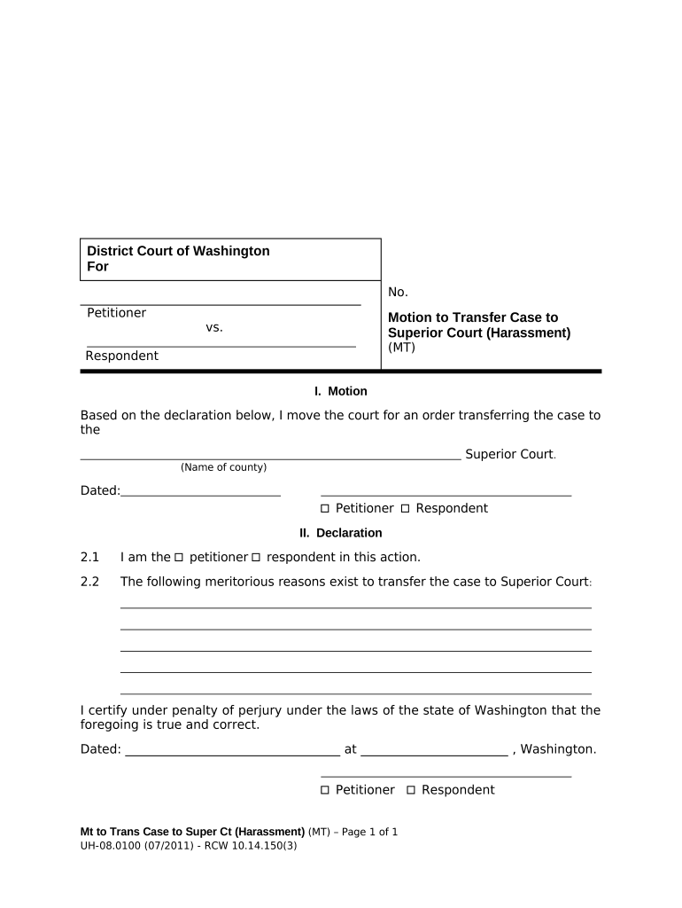 Transfer Superior Court  Form