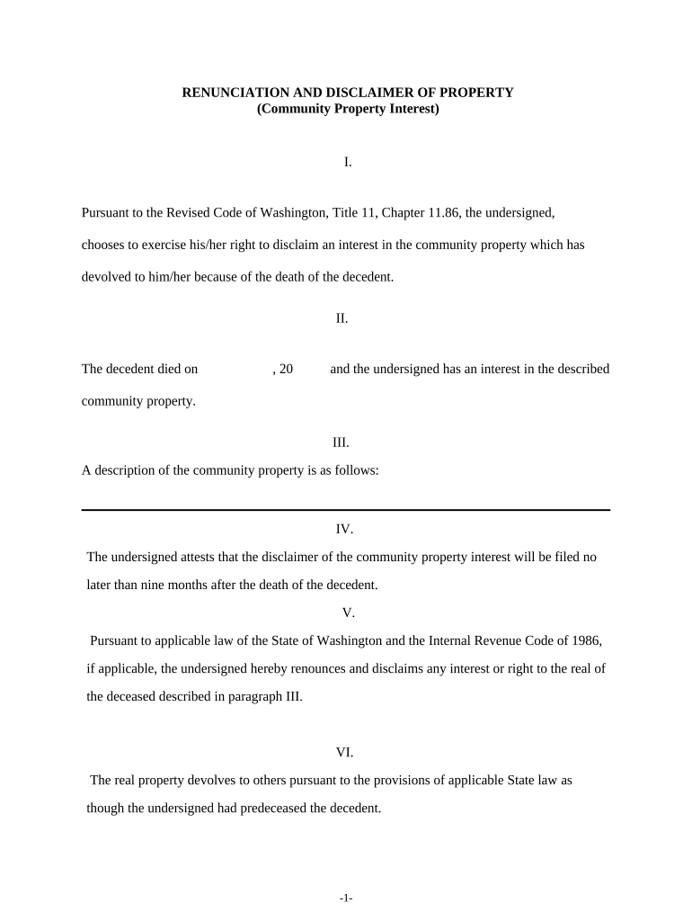 Washington Disclaimer  Form