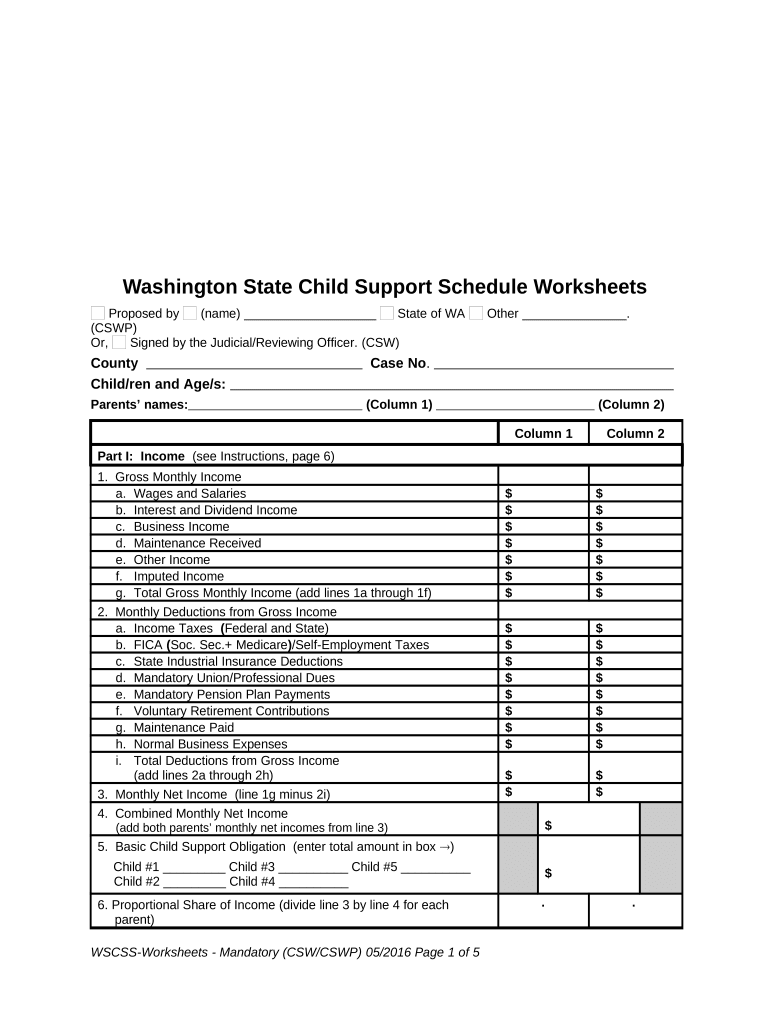 Washington Child Support  Form