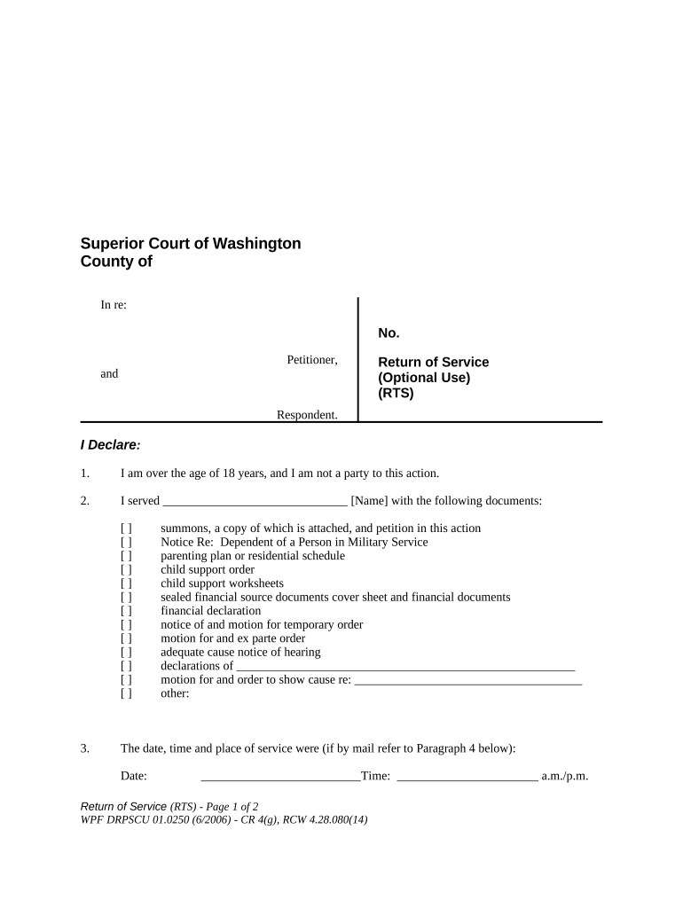 WPF DR 01 0250 Return of Service RTS Washington  Form