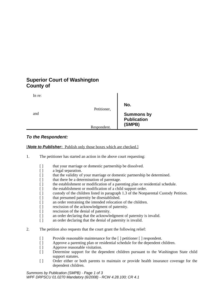 WPF DR 01 0270 Summons by Publication SMPB Washington  Form