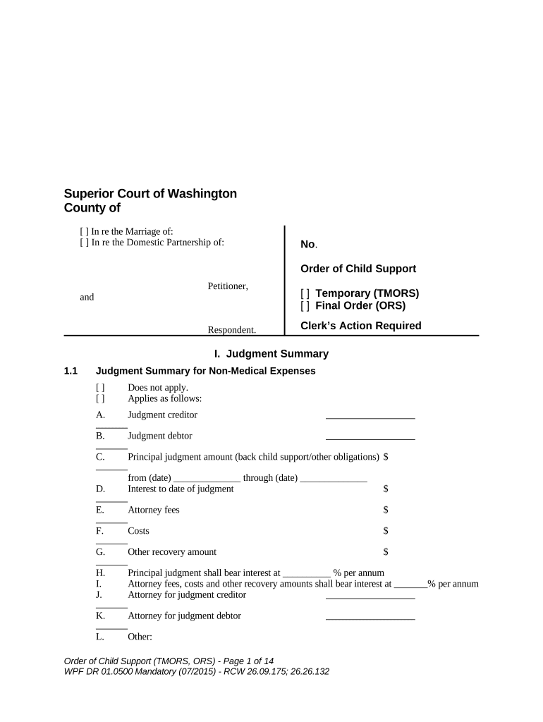 WPF DR 01 0500 Order of Child Support RS Washington  Form