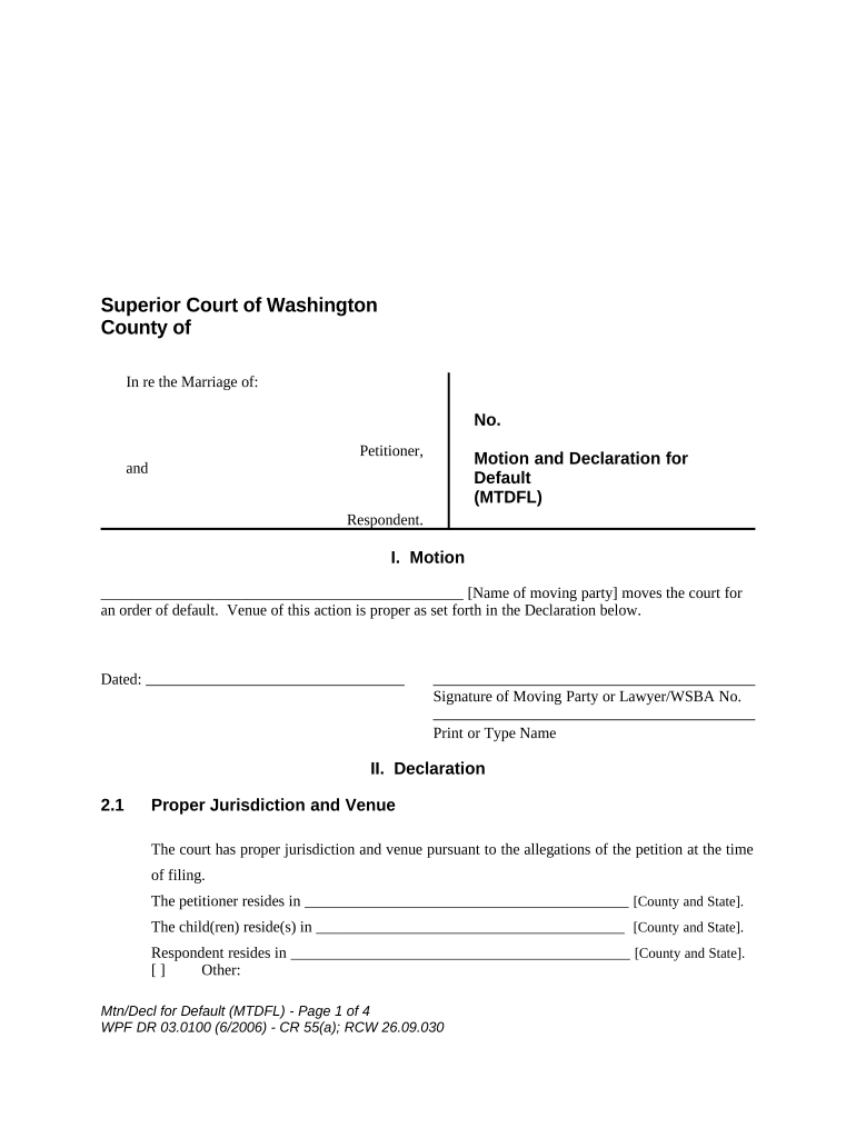 WPF DR 03 0100 Motion and Declaration for Default MTDFL Washington  Form