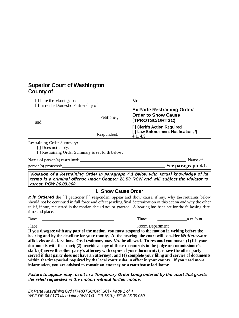 Washington Restraining Order  Form