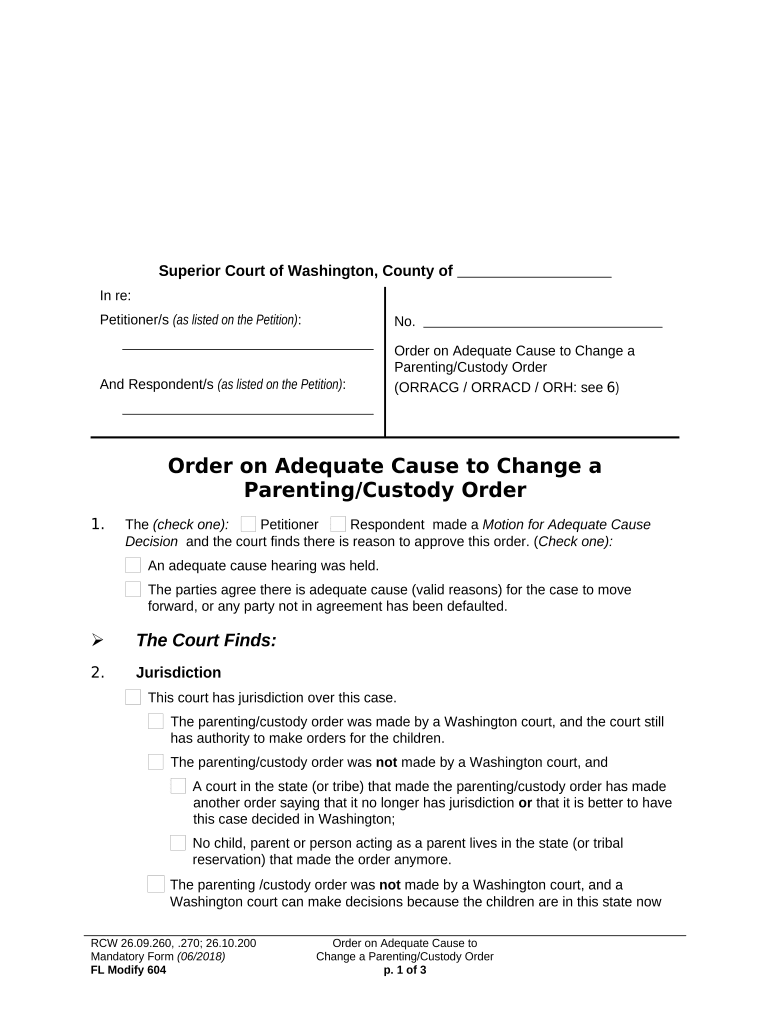 Order Custody Parenting  Form