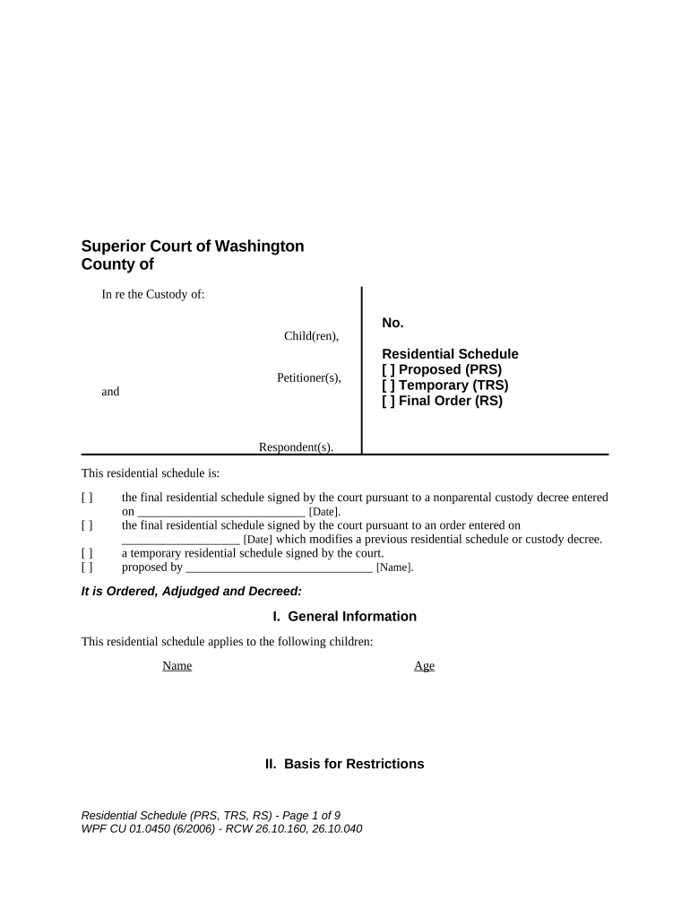 WPF CU 01 0450 Residential Schedule Washington  Form