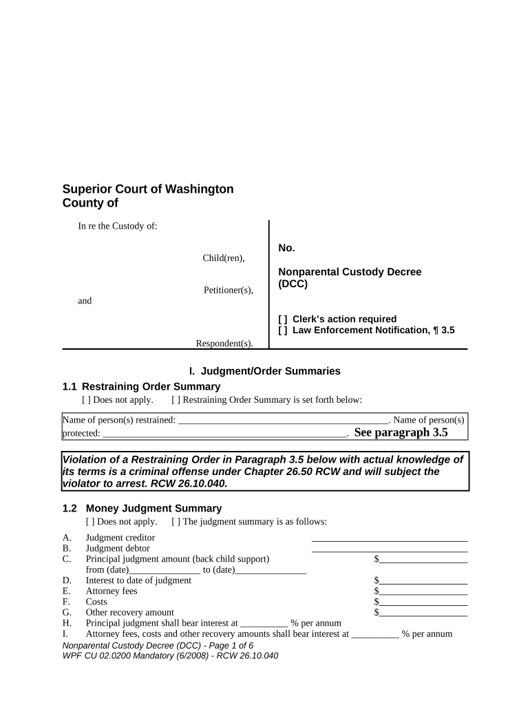 Nonparental Custody Washington  Form