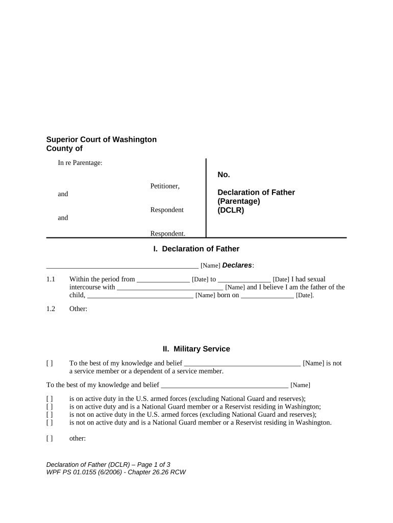 WPF PS 01 0155 01 0155 Declaration of Father Parentage DCLR Washington  Form