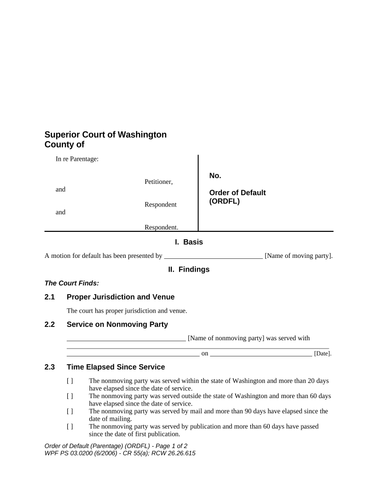 WPF PS 03 0200 Order of Default ORDFL Washington  Form