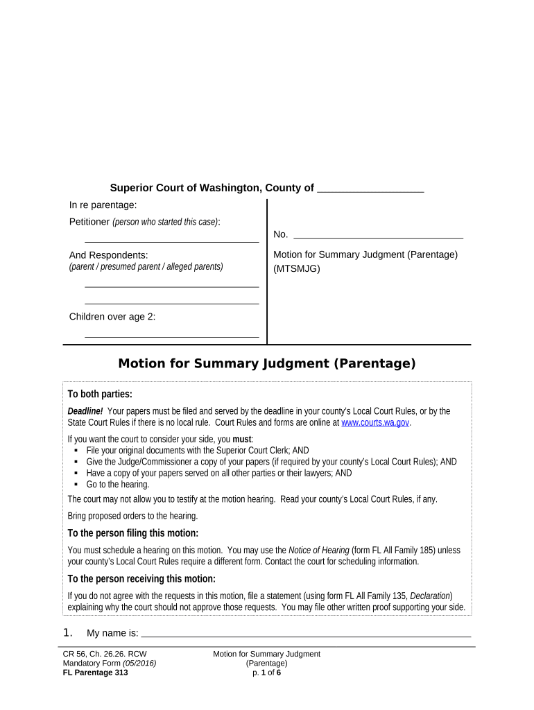 Motion Summary Judgment  Form