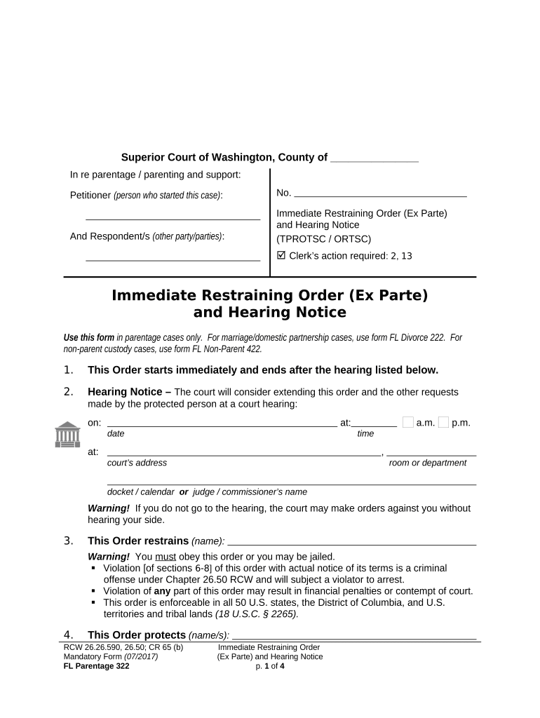 Washington Restraining Order  Form