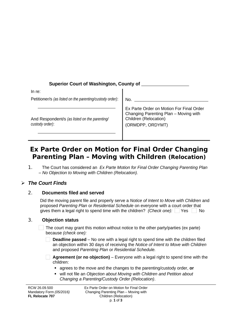 Washington Ex Parte Order  Form
