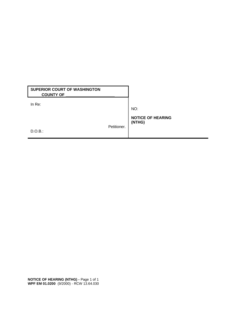 WPF EM 01 020 Notice of Hearing NTHG Washington  Form