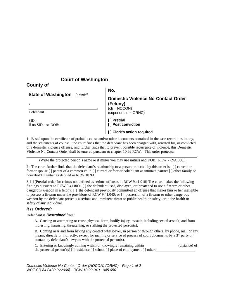 Washington Domestic Violence  Form