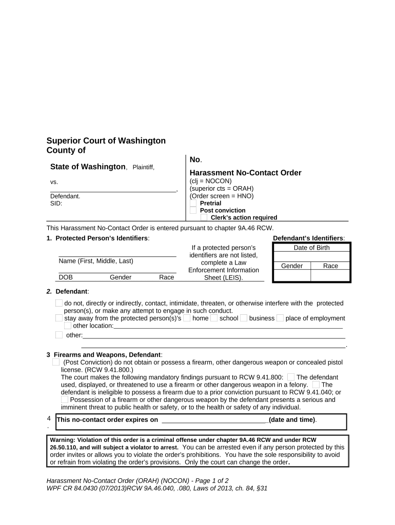 Harassment Order  Form