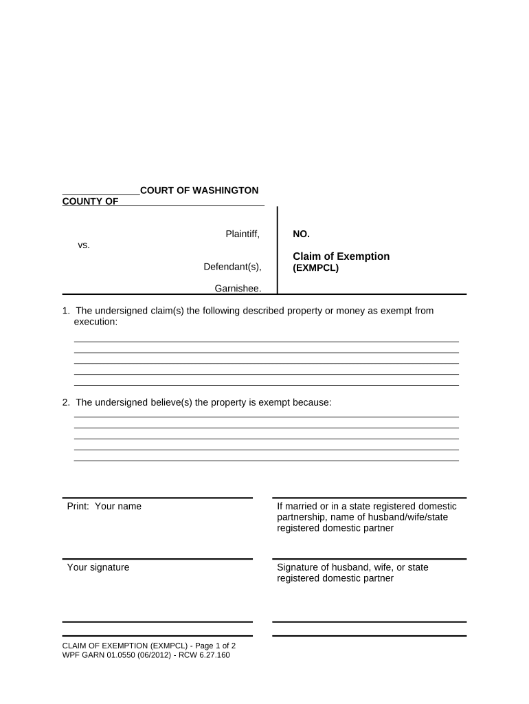 Claim Exemption Form