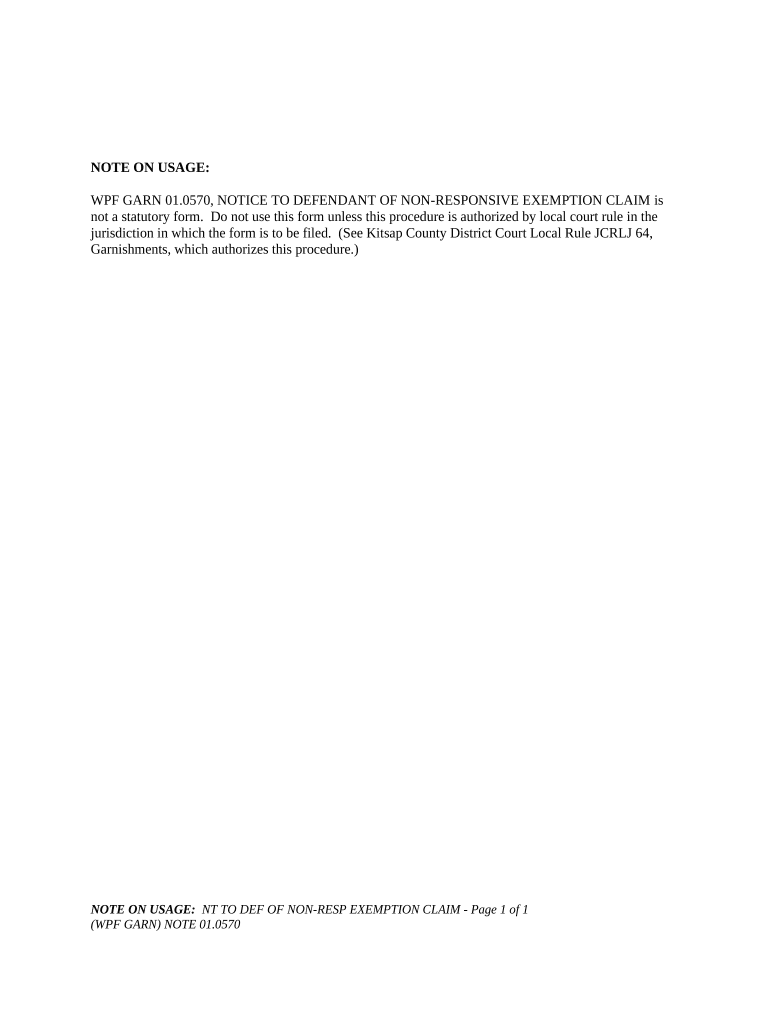 WPF GARN 01 0570 Note on Usage Notice to Defendant of Non Responsive Exemption Claim Washington Form