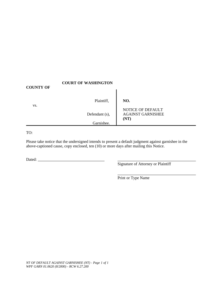 WPF GARN 01 0620 Notice of Default Against Garnishee Washington  Form