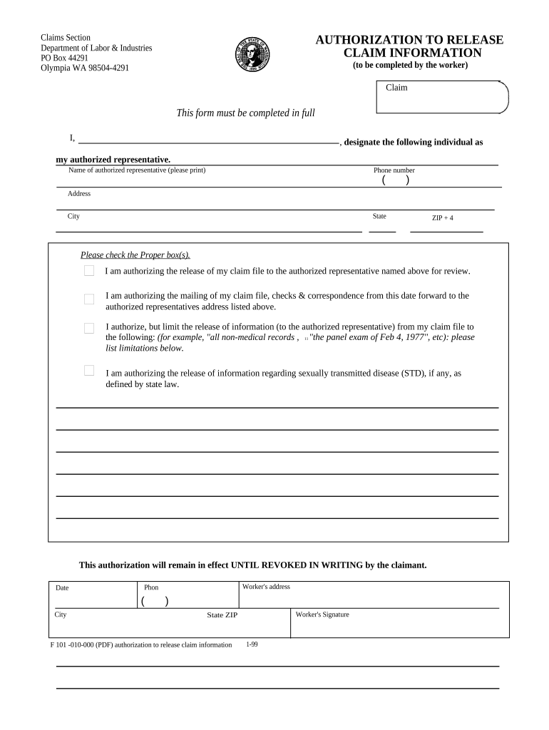 Washington Release Claim  Form