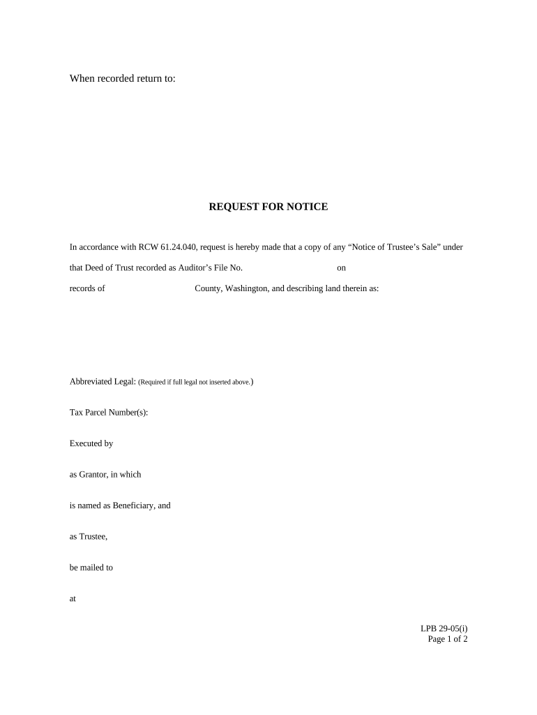 Request for Notice with Individual Acknowledgment Washington  Form