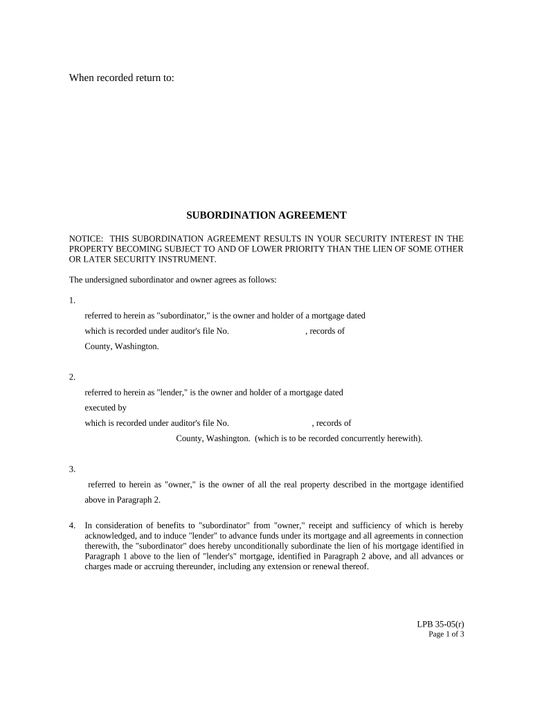 Washington Subordination Agreement  Form