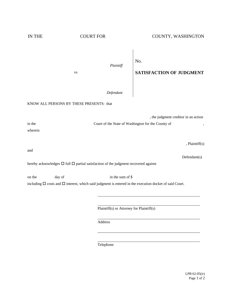 Washington Satisfaction Judgment  Form