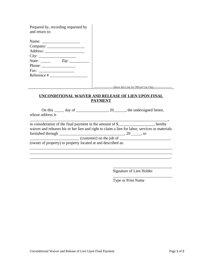 Waiver Release Lien  Form