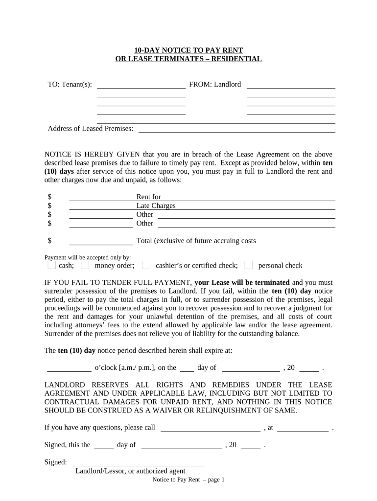 10 Days Notice  Form