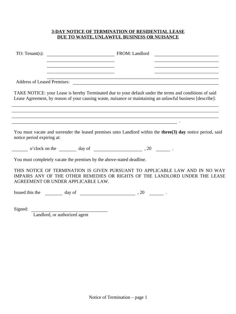 Washington 3 Day Notice  Form